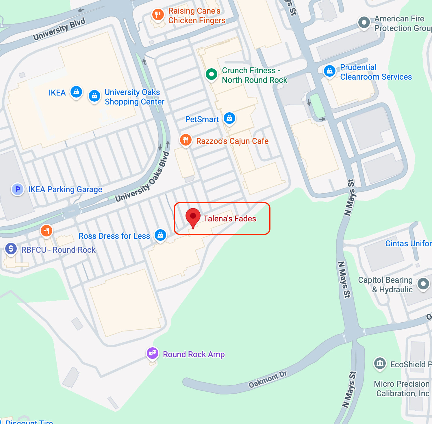 Map location of Talena's Fades in Round Rock, TX