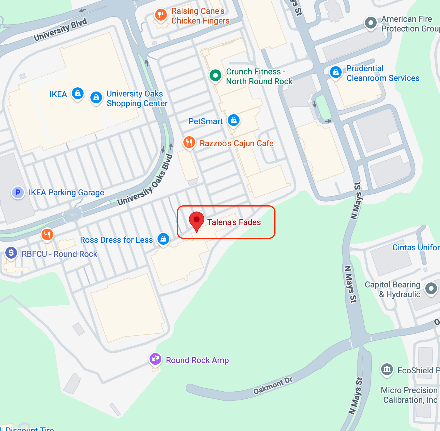 Map location of Talena's Fades in Round Rock, TX